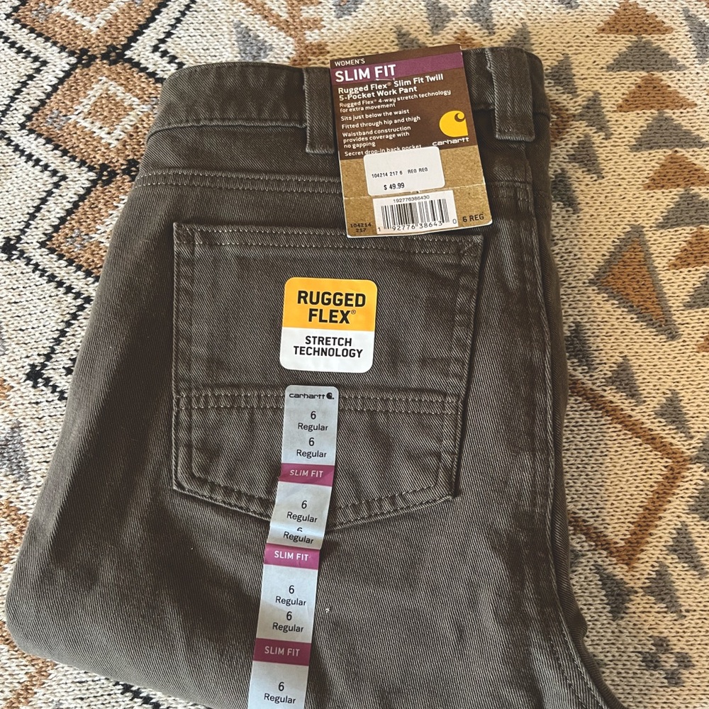 Women’s Carhartt Olive Slim Fit Twill, Rugged Flex, 5 Pocket Work Pant, New